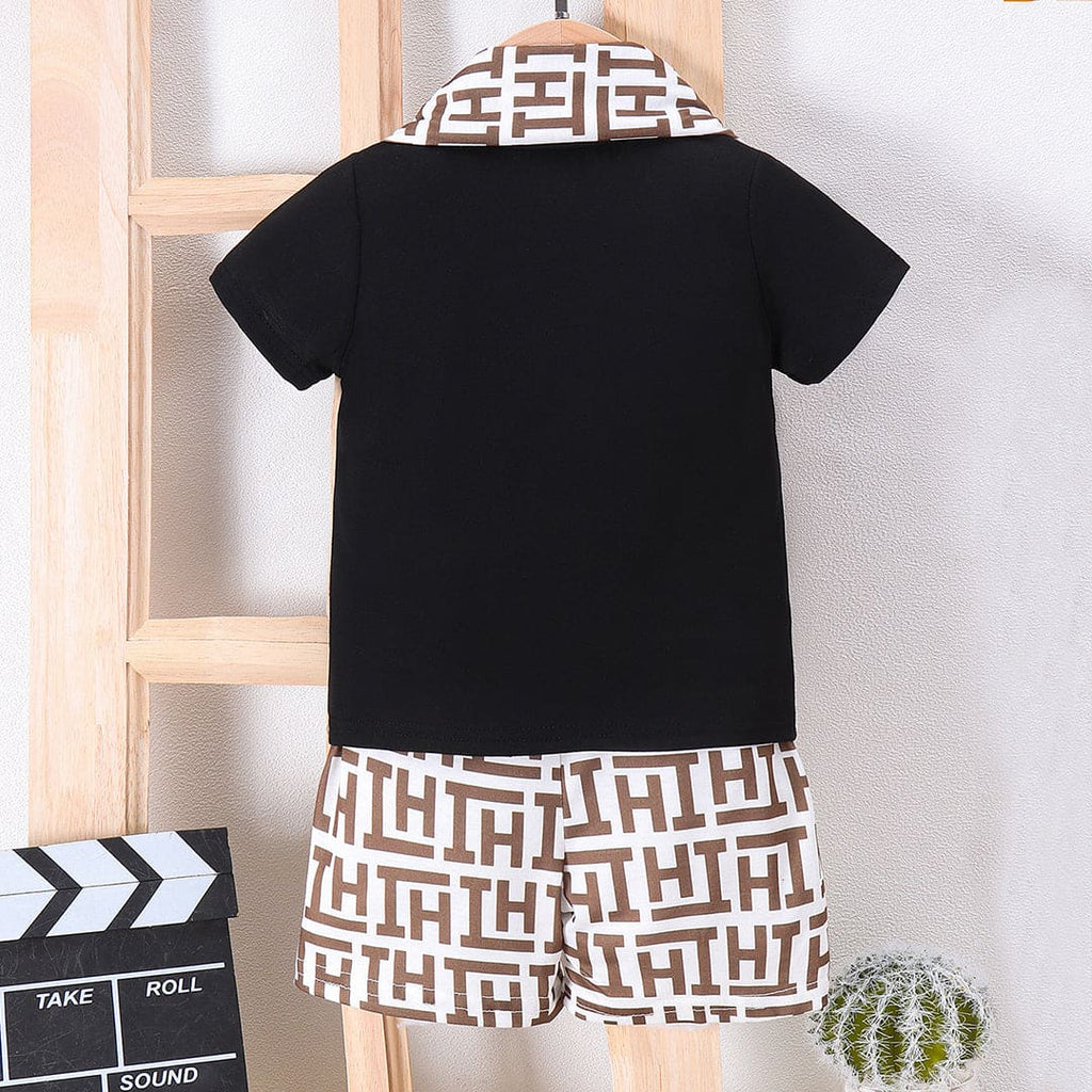 Boys Short Sleeve T-Shirt With Printed Short & Scarves Set Sets Black 2-3 Y 