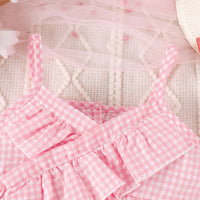Girls Sleeveless Check Top With Denim Shorts Set Sets   