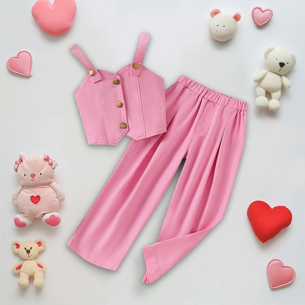 Girls Pink Sleeveless Top With Elasticated Pants Set