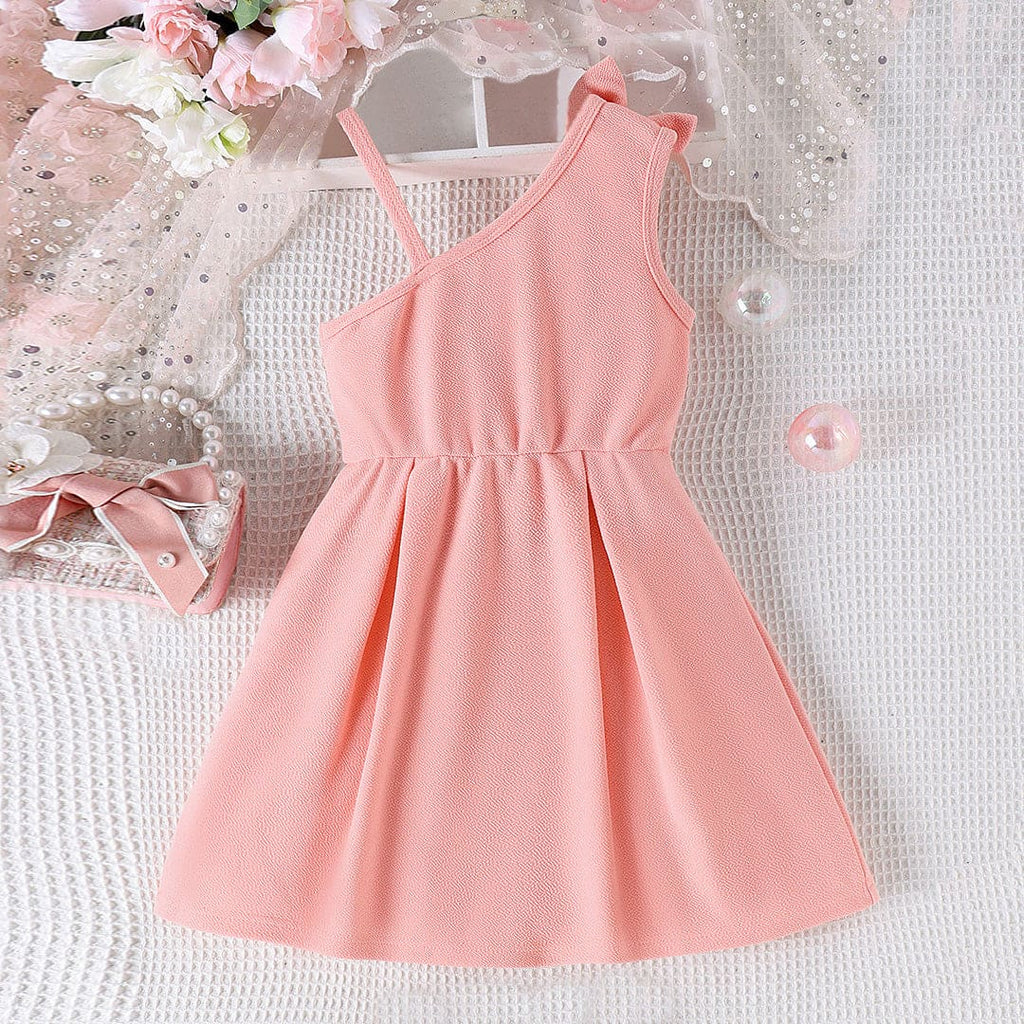Girls One Shoulder Fit & Flare Dress With Bow Casual Dresses   