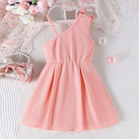 Girls One Shoulder Fit & Flare Dress With Bow Casual Dresses   