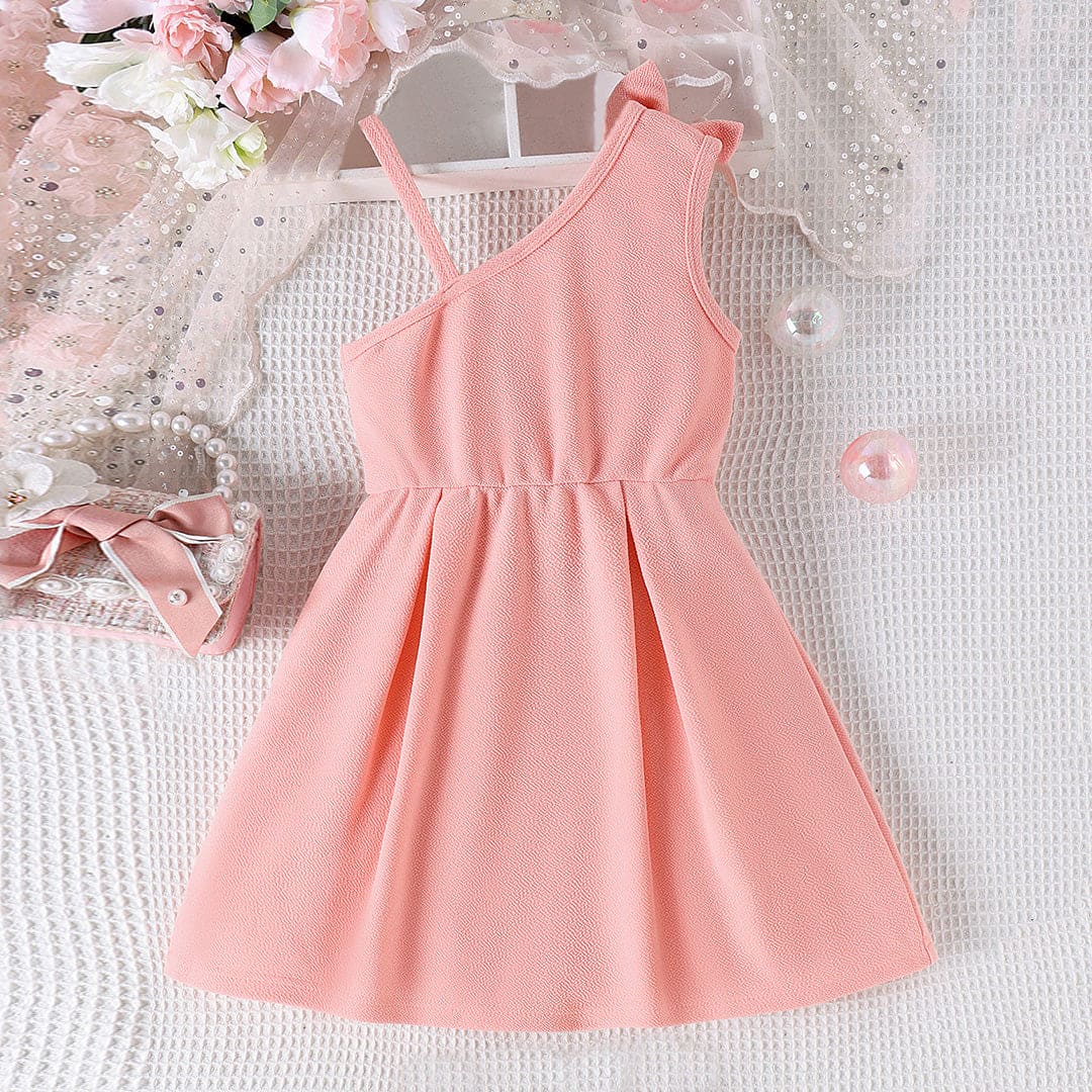 Girls One Shoulder Fit & Flare Dress With Bow Casual Dresses   