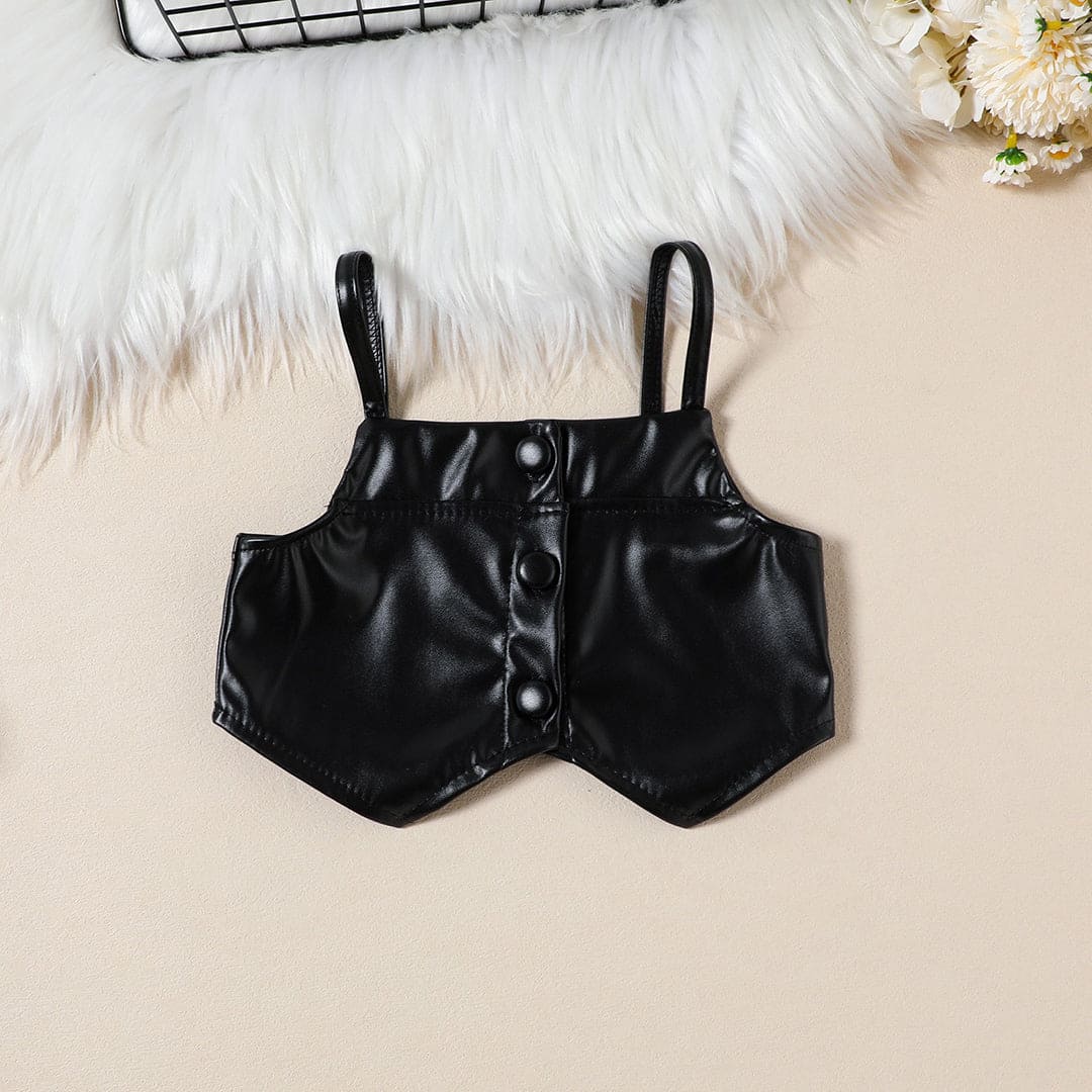 Girls Black Faux Leather Crop Top With Trouser & High Neck Pullover Set Sets   
