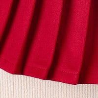 Girls Red Overlap Long Sleeves Jacket With Pleated Skirt Set Sets