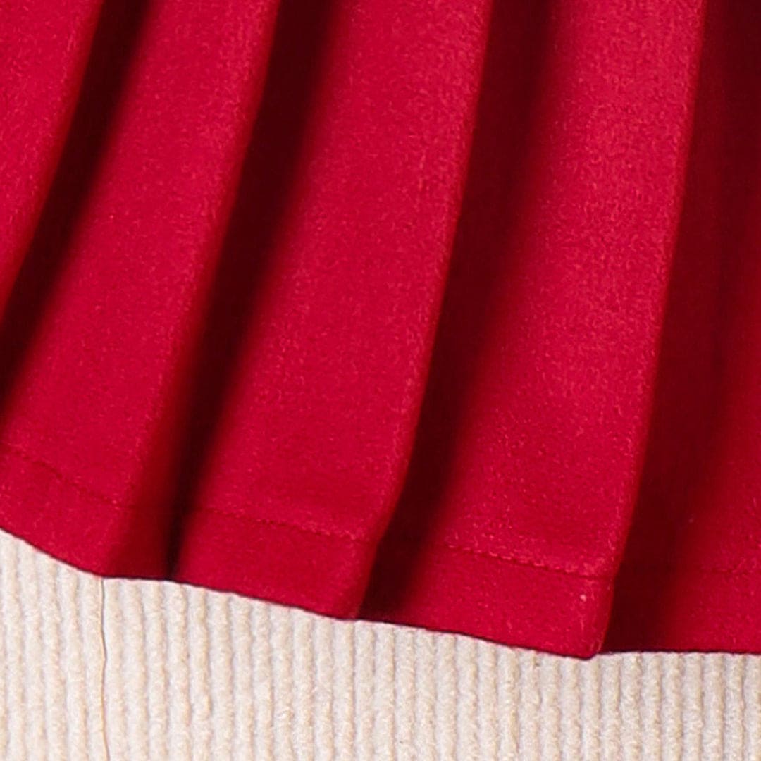 Girls Red Overlap Long Sleeves Jacket With Pleated Skirt Set Sets