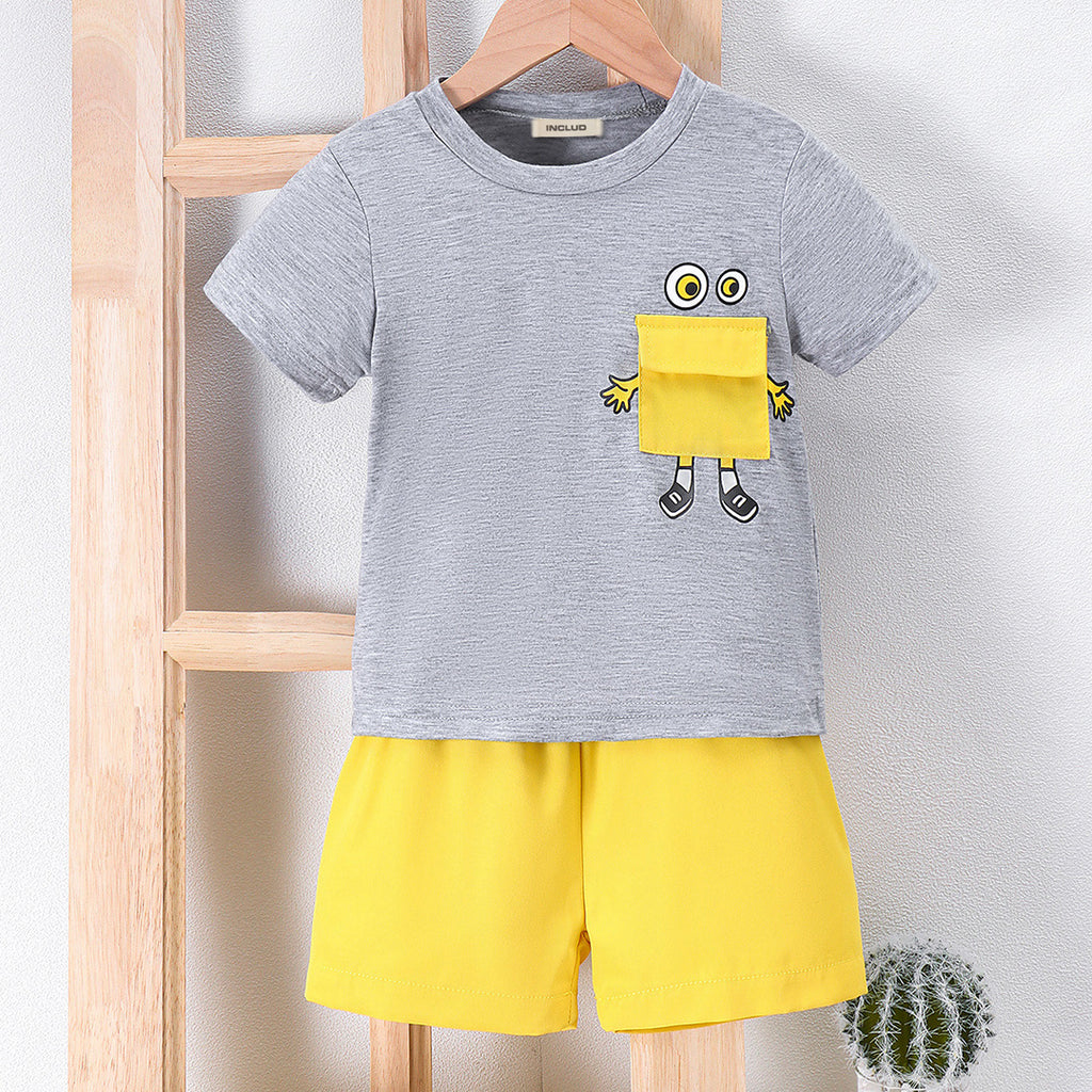 Boys Gray Short Sleeve Graphic T-Shirt With Shorts Set Sets Gray 2-3 Y 