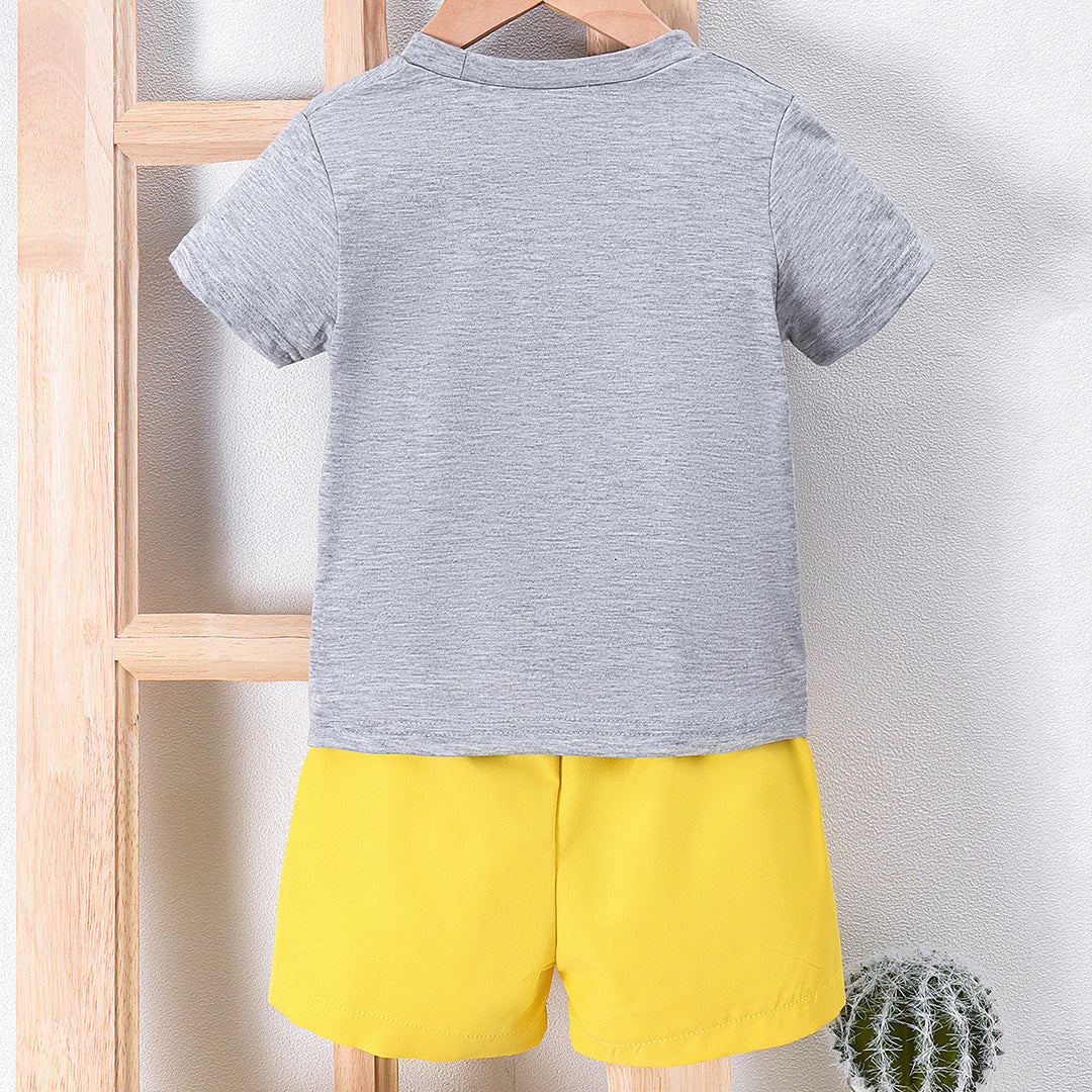 Boys Gray Short Sleeve Graphic T-Shirt With Shorts Set Sets   
