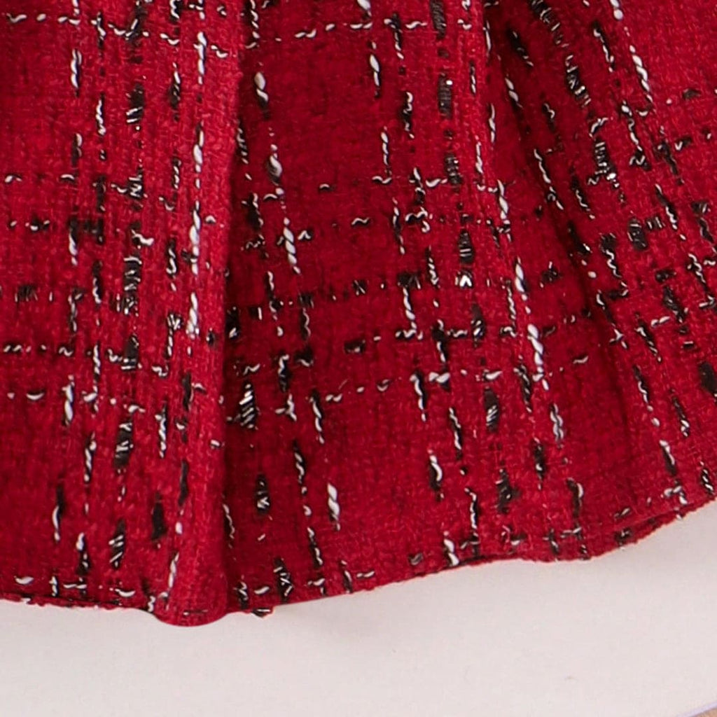 Girls Texture Jacket With High Neck Top & Pleated Skirt Set Sets   