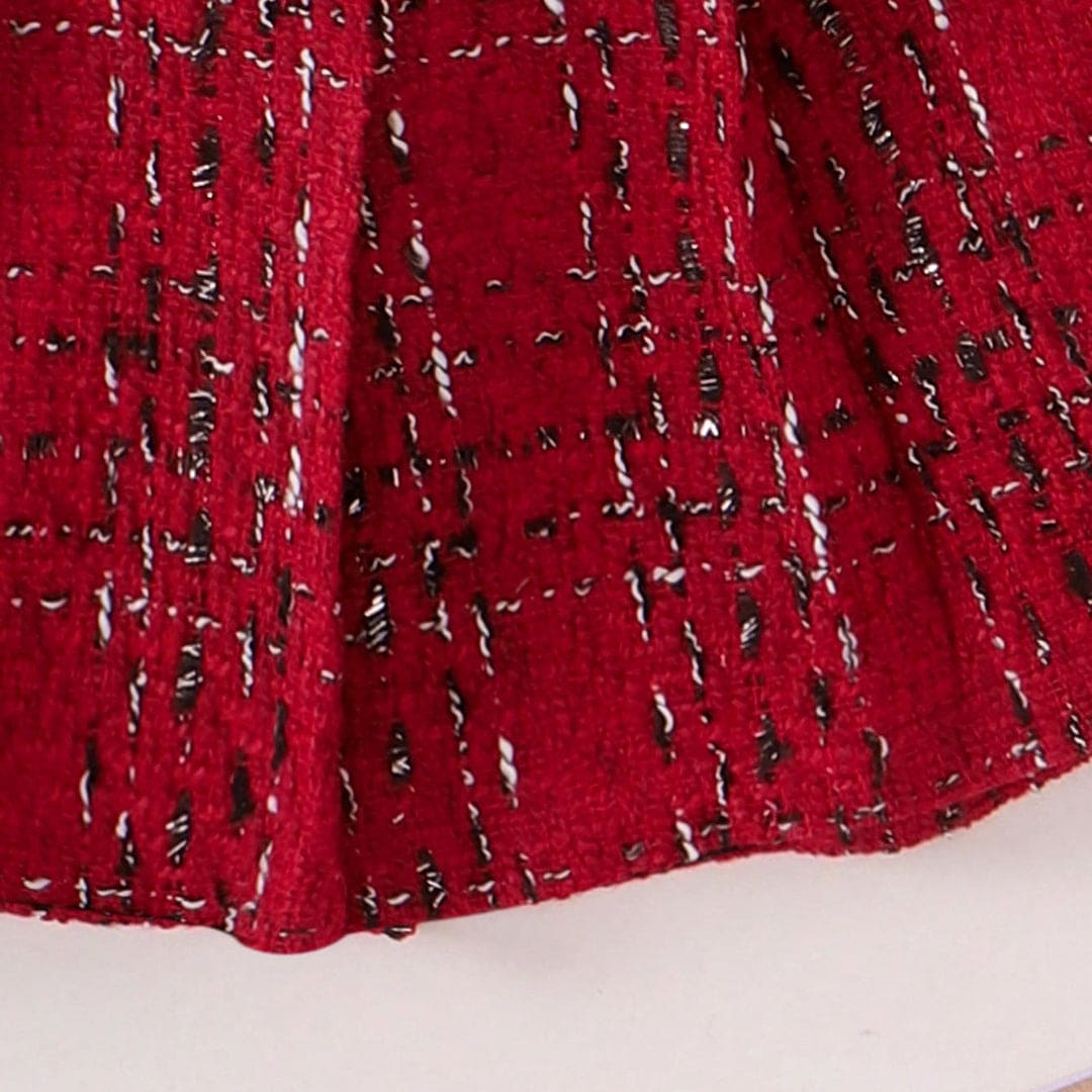 Girls Texture Jacket With High Neck Top & Pleated Skirt Set Sets   