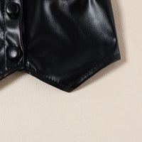 Girls Black Faux Leather Crop Top With Trouser & High Neck Pullover Set Sets   