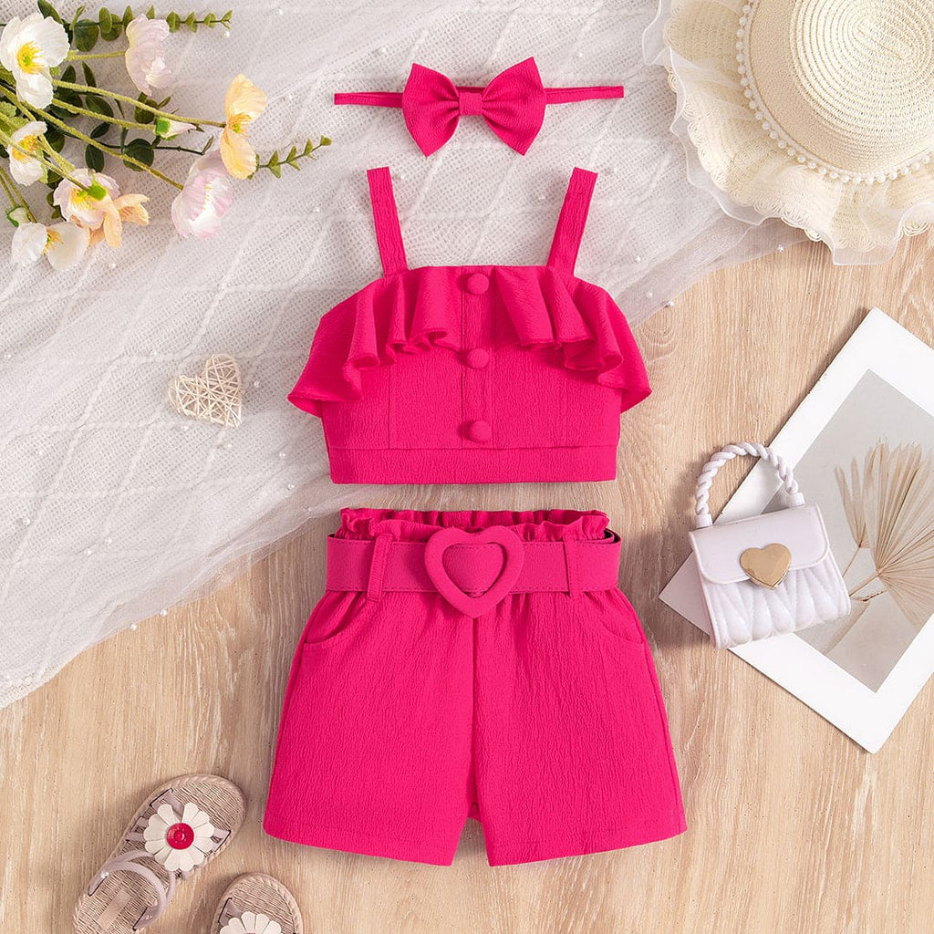 Girls Red Sleeveless Top With Shorts & Headband With Belt Set Sets Red 1-2 Y 