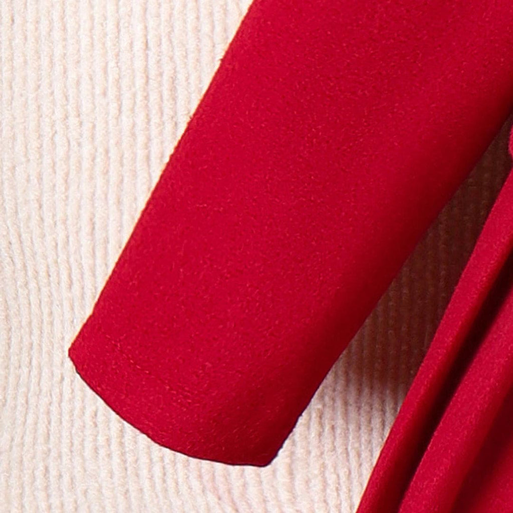 Girls Red Overlap Long Sleeves Jacket With Pleated Skirt Set Sets