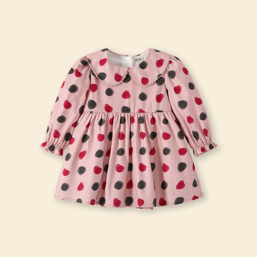 Girls Fit & Flare Polka Dot Printed Casual Dress Casual Dresses Pink 1-2 Y 