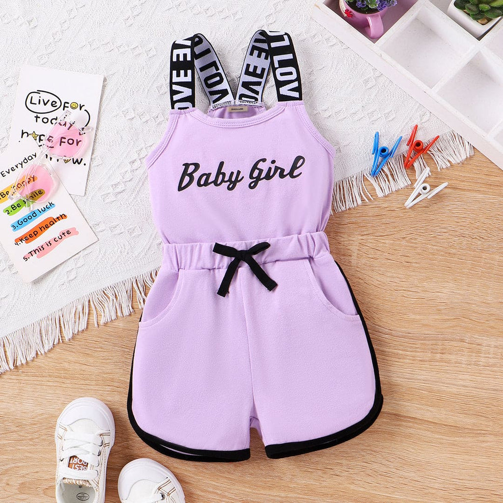 Girls Purple Sleeveless Printed Short Length Jumpsuit Jumpsuits Purple 1-2 Y 