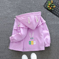 Girls Purple Printed Front Open Rabbit Ear Hooded Fashion Jacket Coats & Jackets   