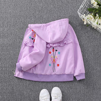 Girls Purple Butterfly Embroidered Front Open Hooded Jacket Coats & Jackets   