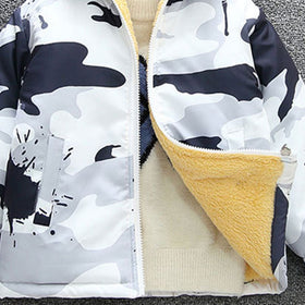 Girls Black Camouflage Print Long Sleeves Hooded Jacket Coats & Jackets   