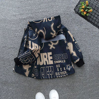 Boys Navy Text Print Hooded Long Sleeve Jacket Coats & Jackets   