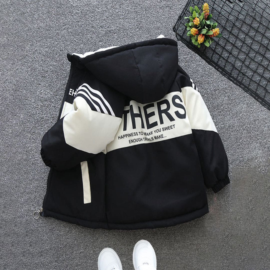 Boys White Hooded Full Sleeves Fleece Lined Jacket Coats & Jackets   