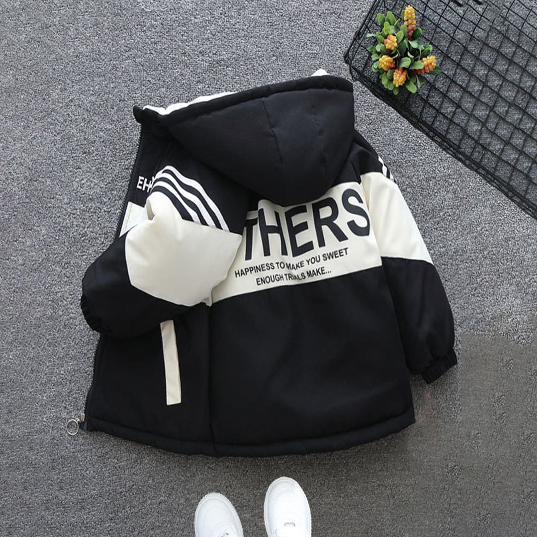 Boys White Hooded Full Sleeves Fleece Lined Jacket Coats & Jackets   