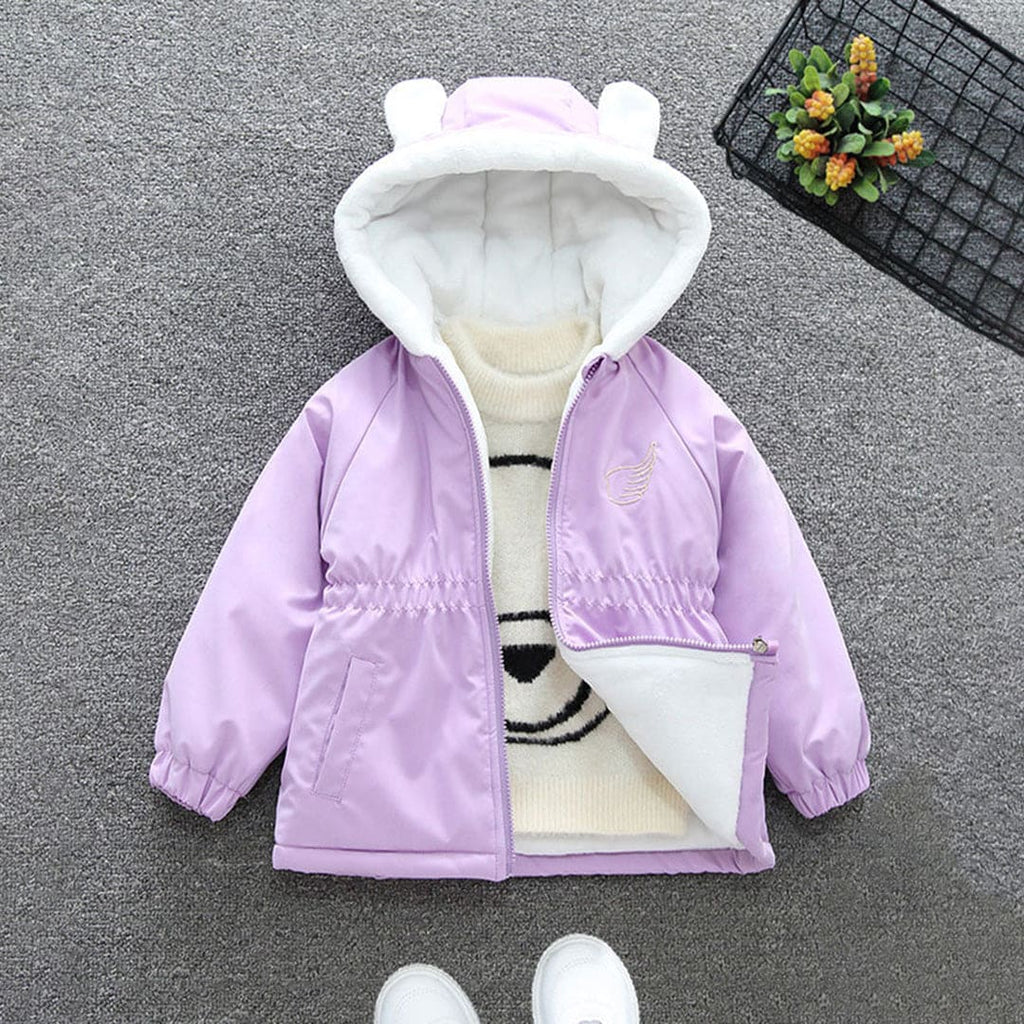 Girls Purple Hooded Back Wing Elasticated Waist Fleece Jacket Coats & Jackets Purple 1-2 Y 