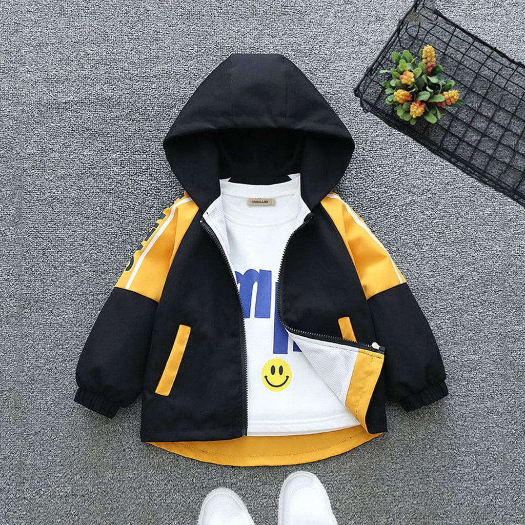 Boys Black Printed Color-blocked Trendy Jacket With Back Pocket Coats & Jackets Black 1-2 Y 