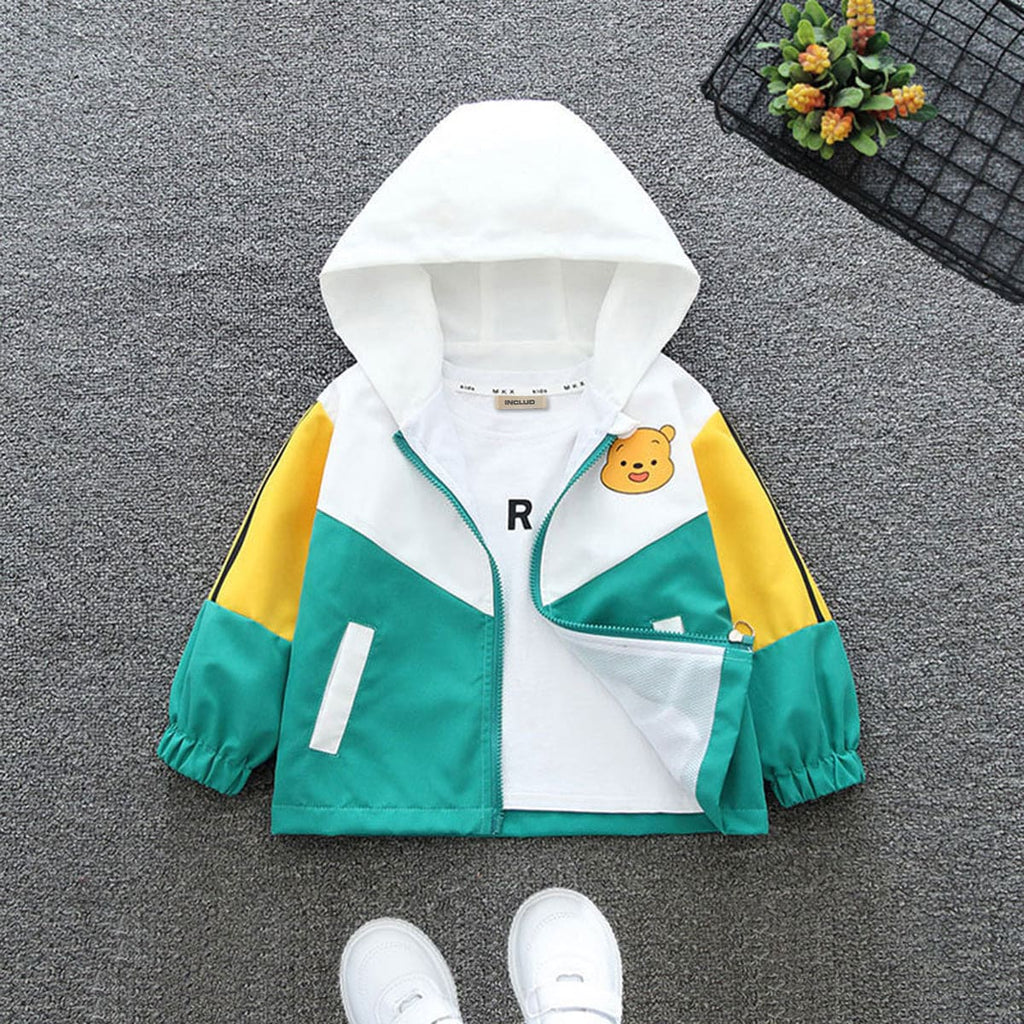 Boys Green Hooded Cute Bear Printed Jacket Coats & Jackets Green 1-2 Y 