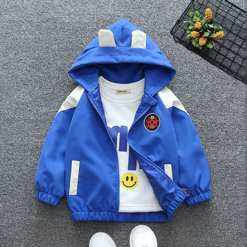 Boys Blue Ladybug Printed Front Open Hooded Fashion Jacket Coats & Jackets Blue 1-2 Y 