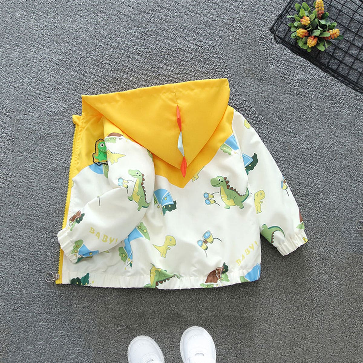 Boys Yellow Long Sleeve Dinosaur Printed Hooded Jacket Coats & Jackets   