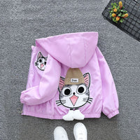 Girls Purple Cat Applique Hooded Jacket With Back Detailing Coats & Jackets   