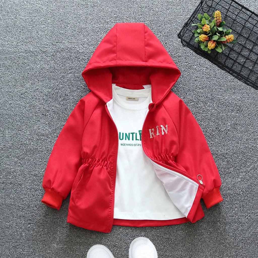 Girls Red Flower Applique Hooded Long Sleeve Jacket Coats & Jackets Red 1-2 Y 