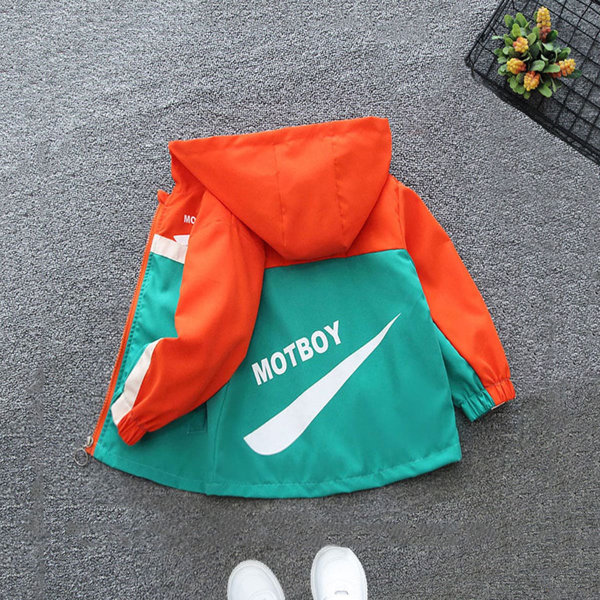 Boys Orange Front Open Colour Blocked Hooded Trendy Jacket Coats & Jackets   