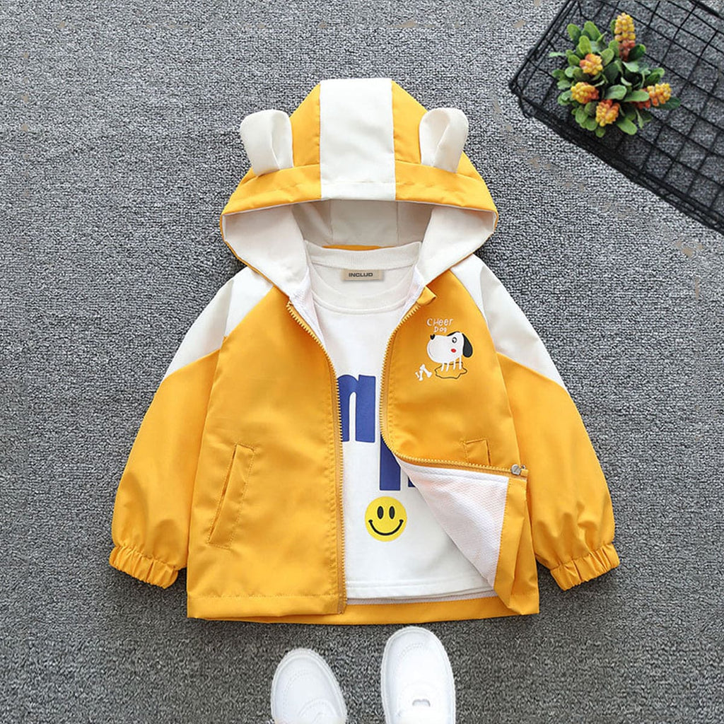 Boys Yellow Dog Print Long Sleeve Hooded Jackets Coats & Jackets Yellow 1-2 Y 