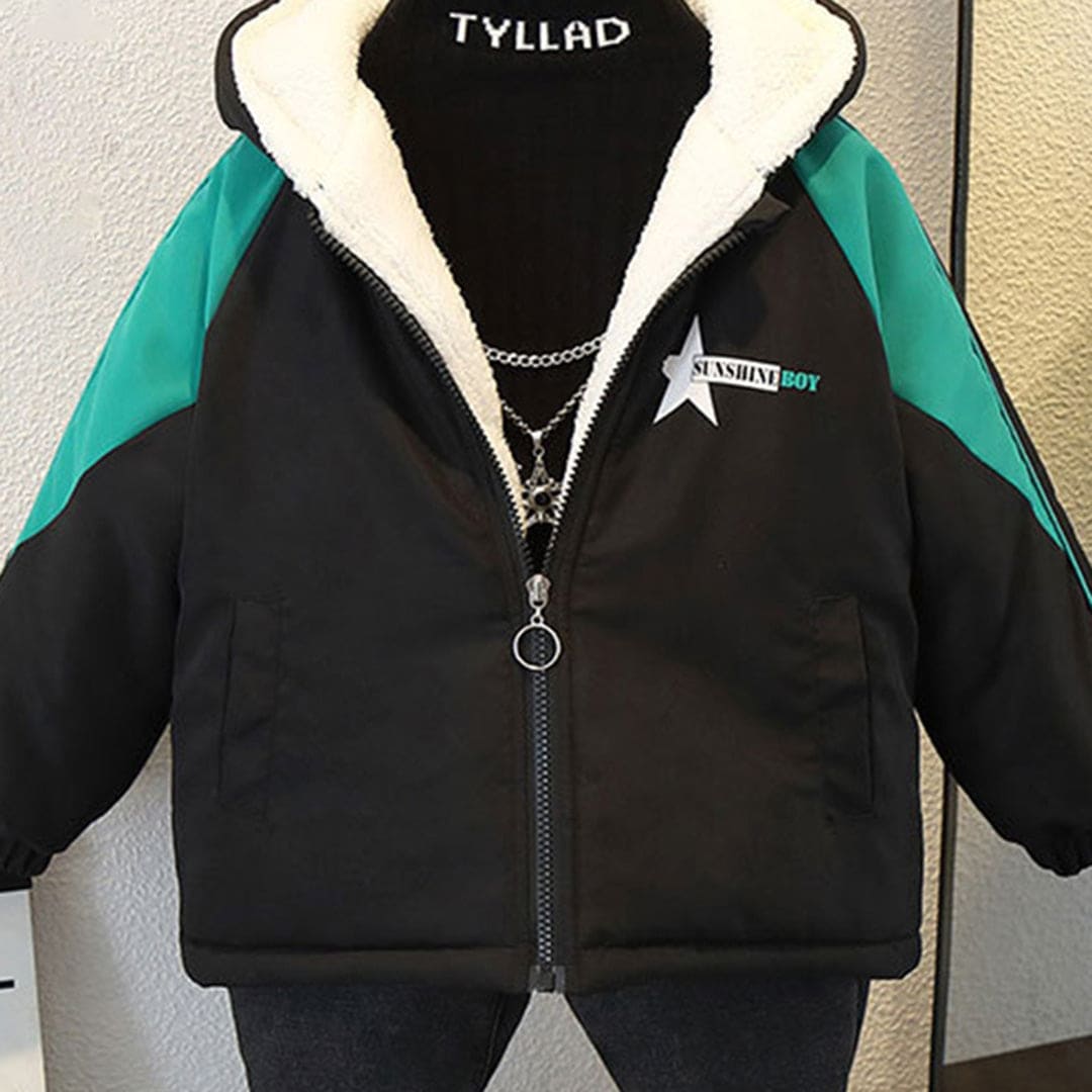 Boys Green Hooded Star Print Fleece Jacket Coats & Jackets   