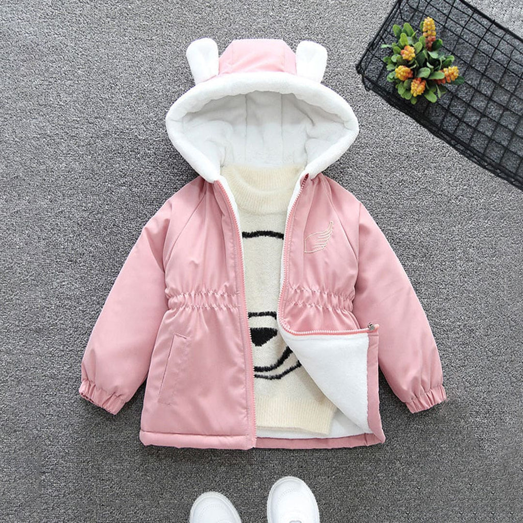 Girls Pink Hooded Back Wing Elasticated Waist Fleece Jacket Coats & Jackets Pink 1-2 Y 