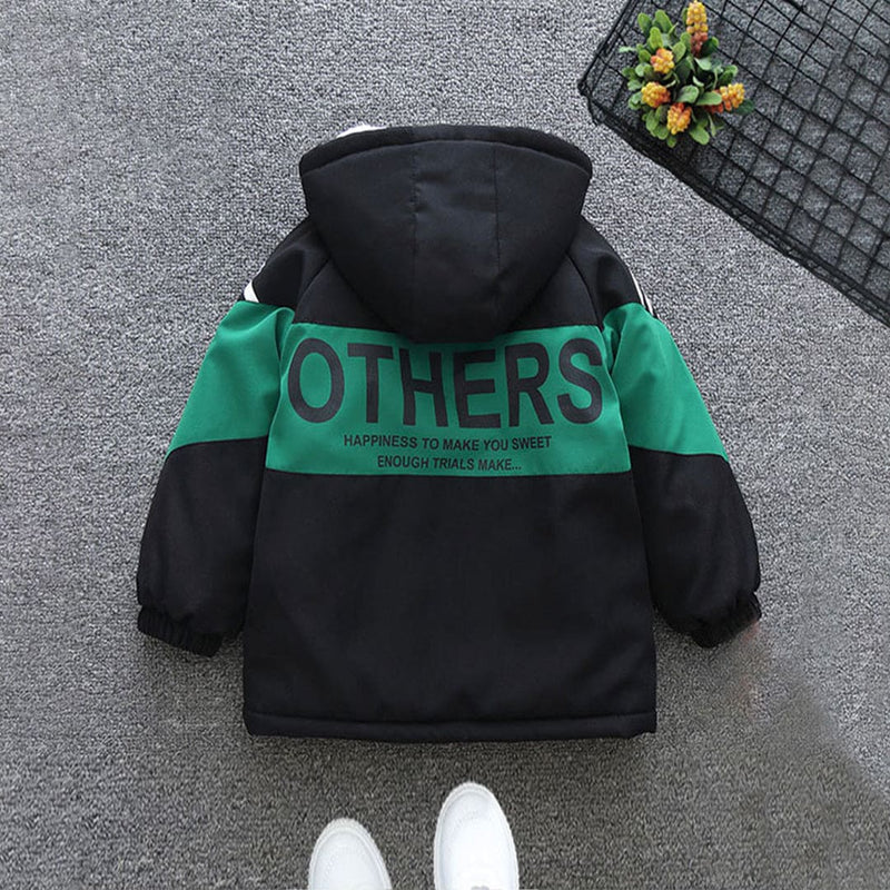 Boys Green Hooded Full Sleeves Fleece Line Jacket Coats & Jackets   