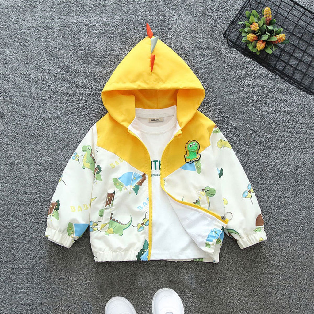 Boys Yellow Long Sleeve Dinosaur Printed Hooded Jacket Coats & Jackets Yellow 1-2 Y 