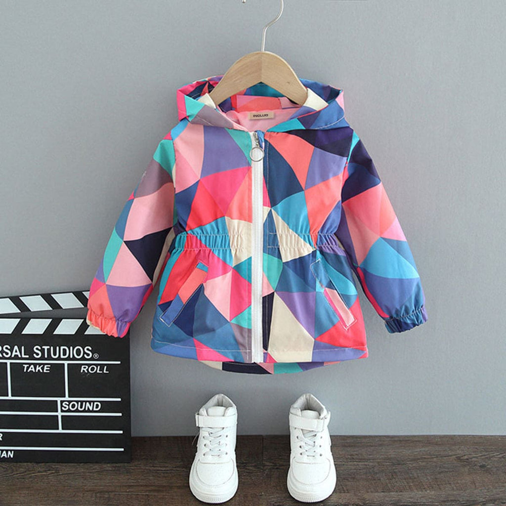 Girls Red Hooded Printed Jacket With Butterfly Back Patch Coats & Jackets Red 1-2 Y 