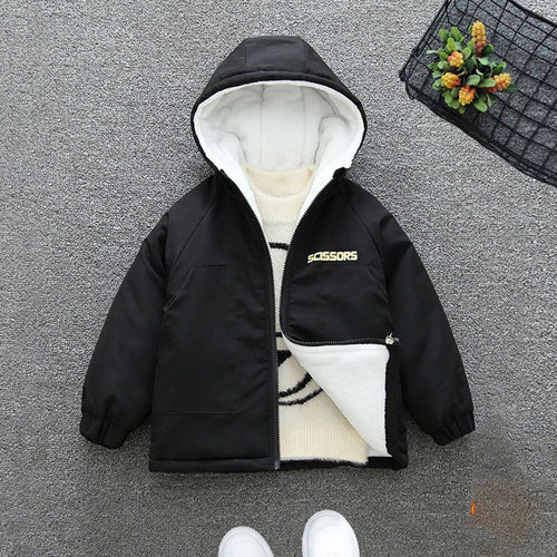Boys Black Hooded Long Sleeves Fleece Lined Jacket Coats & Jackets Black 1-2 Y 