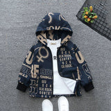 Boys Navy Text Print Hooded Long Sleeve Jacket