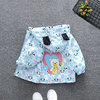 Girls Blue Panda Printed Hooded Trendy Jacket Coats & Jackets   