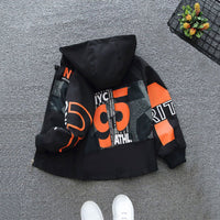 Boys Orange Letter Printed Front Open Trendy Hooded Jacket Coats & Jackets   