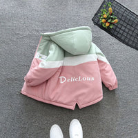 Girls Pink Color-blocked Hooded Fleece Lined Jacket Coats & Jackets   