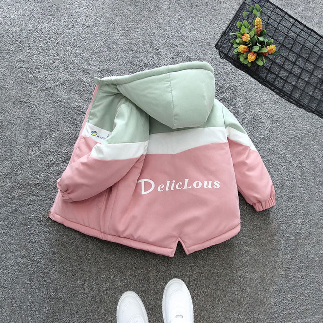 Girls Pink Color-blocked Hooded Fleece Lined Jacket Coats & Jackets   