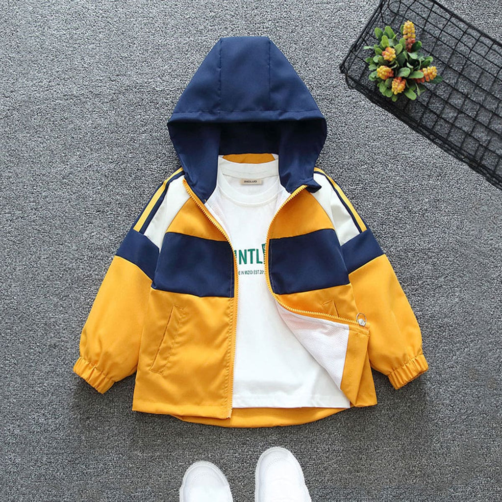 Boys Yellow Color-blocked Front Open Hooded Trendy Jacket Coats & Jackets Yellow 1-2 Y 