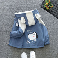 Boys Blue Dog Print Long Sleeve Hooded Jackets Coats & Jackets   