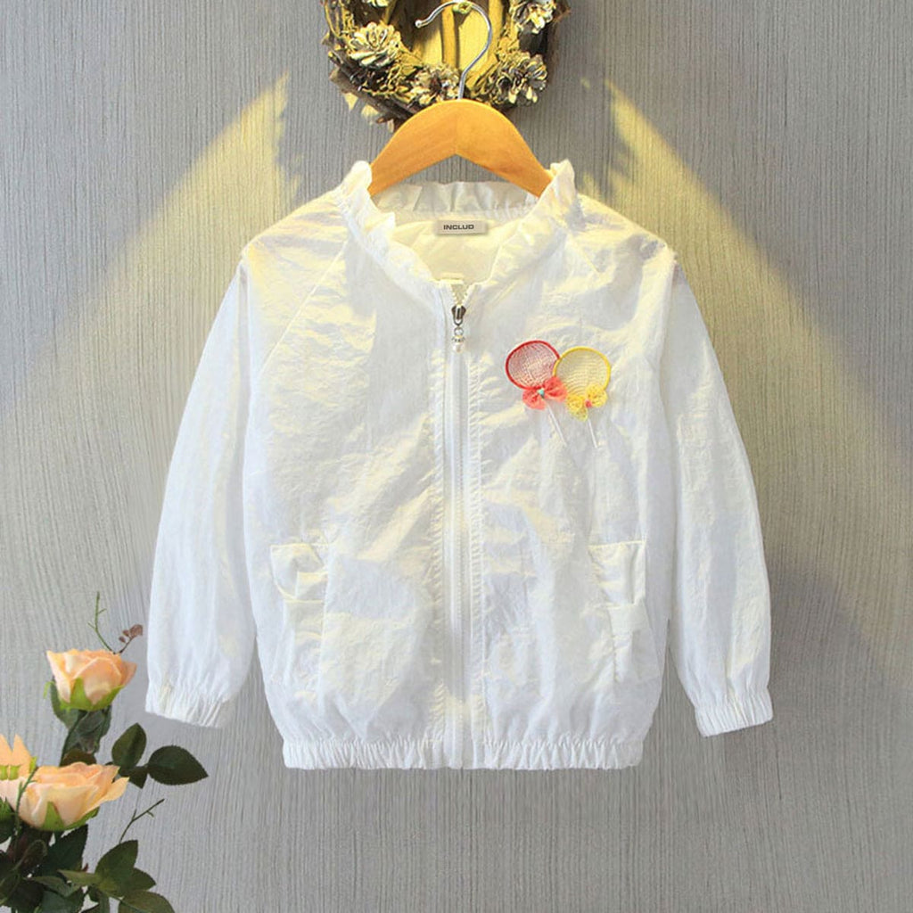 Girls White Balloon Embroidered Front Open Thin Jacket Coats & Jackets White 1-2 Y 