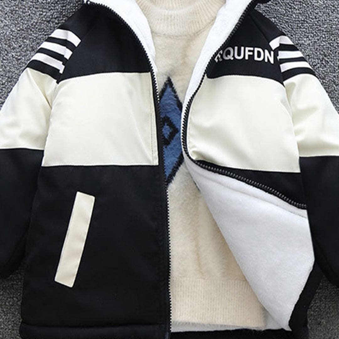 Boys White Hooded Full Sleeves Fleece Lined Jacket Coats & Jackets   