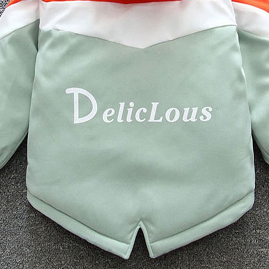 Girls Orange Colorblocked Hooded Fleece Jacket Coats & Jackets   