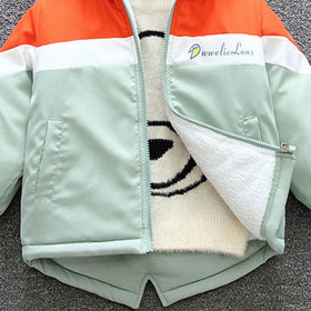 Girls Orange Colorblocked Hooded Fleece Jacket Coats & Jackets   